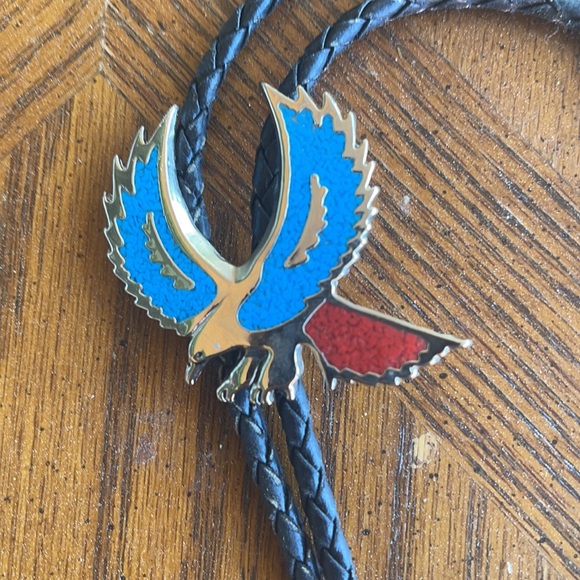 Leather and Turquoise Eagle Bolo neck tie - Picture 2 of 3